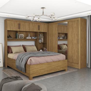 Imagem de Guarda-roupa Casal Modulado 4 Portas com Cama Santiago 3 Portas Plus 5 Gavetas com Espelho Cinamomo