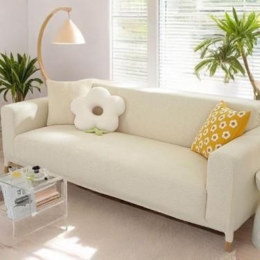 Imagem de Capa de sofá de veludo de luxo, protetor de móveis elásticos de 1 a 5 lugares, cor sólida, capa de sofá grossa para sala de estar, capa de cadeira reclinável(Beige,1 Seater(90-140cm))