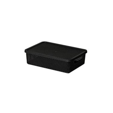 Imagem de Cesto Organizador Com Tampa Preto 27x19x7 Cm Linea