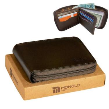 Imagem de Carteira Masculina Couro Legítimo Zíper Porta Cartão Slim Fina Bolso C