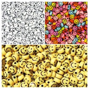Imagem de 300 Miçangas Smile 3 cores Entremeio Carinha Feliz Missanga Infantil Pulseira Artesanato