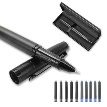 Imagem de YUNCHUN Caneta-tinteiro fina para escrever, canetas de tinta de metal recarregáveis com 5 cartuchos de tinta preta e 5 azuis, melhor conjunto de canetas para presente para homens e mulheres, caneta