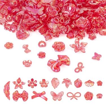 Imagem de Sparkeads Contas sortidas de acrílico de 100 g, cor AB, flores barrocas, folhas, borboletas, laços, contas estéticas, berloques kawaii, para pulseiras, colar, faça você mesmo, artesanato, joias, kit