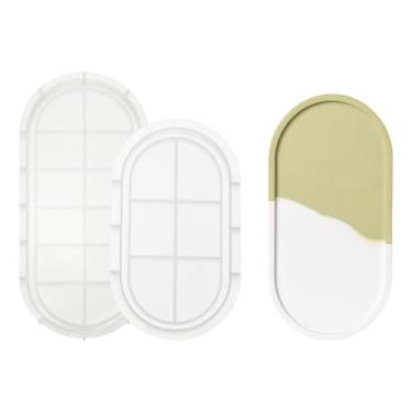 Imagem de PATIKIL Molde oval de resina com borda, bandeja oval de 12,1 polegadas/6,9 polegadas, 2 peças de moldes de silicone para recipientes de armazenamento de joias de resina epóxi, molde de fundição em