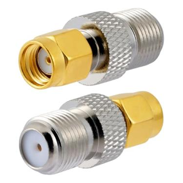 Imagem de POBADY 2PCS F Fêmea para RP SMA Macho RF Coaxial Adaptador 50 Ohm F para RP SMA Latão Banhado A Ouro Adaptador de Antena para WiFi Rádio TV Antena