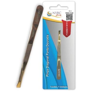 Imagem de Pinça Diagonal Profissional Aço Inox Ponta Dourada NYBC Beauty