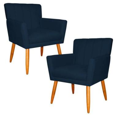 Imagem de Kit 2 Poltronas Decorativa para Sala de Estar Cecília Suede Azul Marin