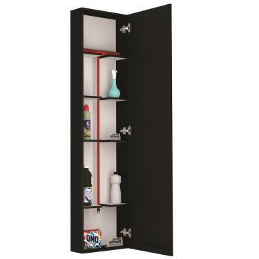 Imagem de Armário Lavanderia Área Serviço Vassoura Multiuso Mdf Preto Aberto p/ Direita