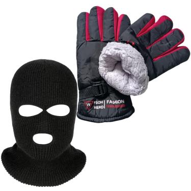 Imagem de Kit Luva de Moto Vermelho Antiderrapante + Touca Ninja Balaclava 3 Furos 