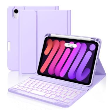 Imagem de Cousper Capa com teclado para iPad mini 7 A17 Pro 2024/iPad Mini 6 geração com teclado 2021 8,3 polegadas, suporte para lápis, capa de teclado destacável retroiluminada em 7 cores para iPad mini 7ª/6ª