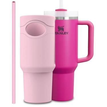 Imagem de Bota de silicone para Stanley Cup 1,134 g, acessórios de manga de copo e substituição conjunto de canudo de 30,5 cm compatível com Stanley Case Quencher com alça capa protetora de corpo inteiro (rosa)