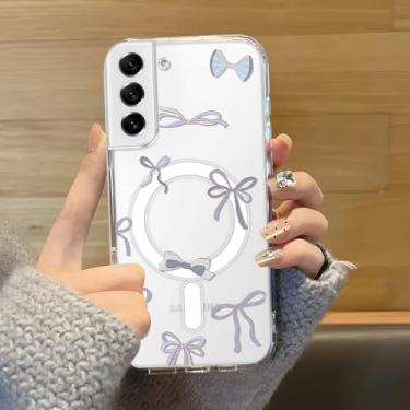 Imagem de Zrutru Capa de celular com laço fofo para Samsung Galaxy S21 FE 5G para meninas e mulheres, fina, compatível com MagSafe silicone à prova de choque, proteção feminina Funda com estampa de laço para