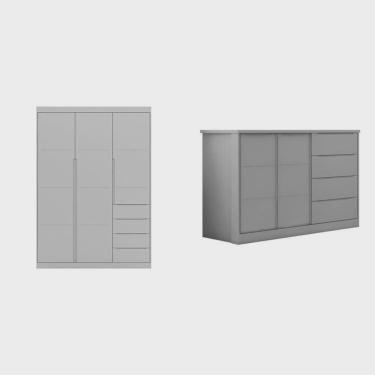 Imagem de Conjunto Quarto Infantil com Guarda-roupa 3 Portas 4 Gavetas e Cômoda Pérola Cinza