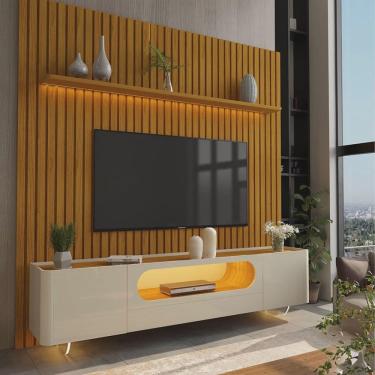 Imagem de Rack com Painel Ripado TV até 85 Polegadas 1 Gaveta 2 Portas LED 230cm Nobre