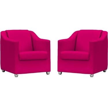 Imagem de Kit 2 Poltronas Mila Corino Cores Pé De Plástico Cromado - Pink Corino