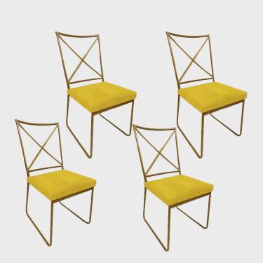 Imagem de Kit 04 Cadeiras Sala de Jantar Escritório Office Clark Industrial Ferro Dourado Sintético Amarelo - Ahz Móveis