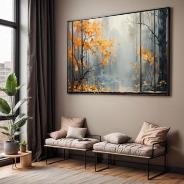 Imagem de Quadro com Moldura Sala Quarto Árvore Amarela Decorativo Horizontal Grande Hall