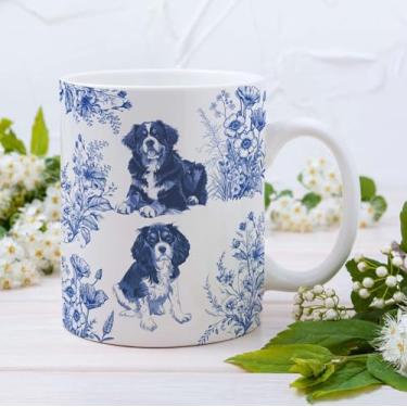 Imagem de RVEAFA Cavalier King Charles Spaniel Caneca de café azul para banheiro francês, presentes para amantes de cavaleiros para mulheres, xícara de café azul para cães, mãe, presentes de aniversário para