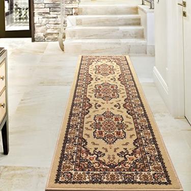 Imagem de Antep Rugs Tapetes de corredor para ambientes internos Alfombras Oriental Tradicional 2x7 Antiderrapantes (antiderrapante) com forro de borracha de perfil baixo (bege, 6' x 19 cm)