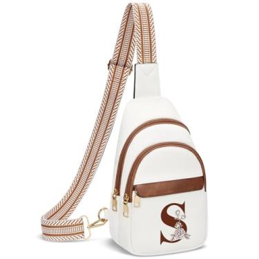 Imagem de CLOUDWINGS Bolsas tiracolo femininas de couro vegano, pochete feminina com letra inicial, Branco, P