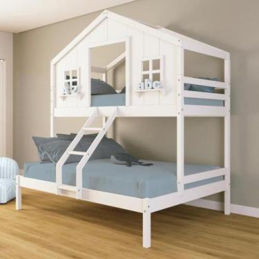 Imagem de Beliche Casal/ Solteiro Casinha dos Sonhos Madeira Maciça Branco Housi