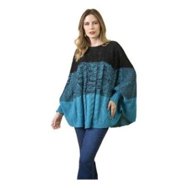 Imagem de Poncho Feminino Tricot Linha Manga Longa Inverno Frio Solto-Feminino