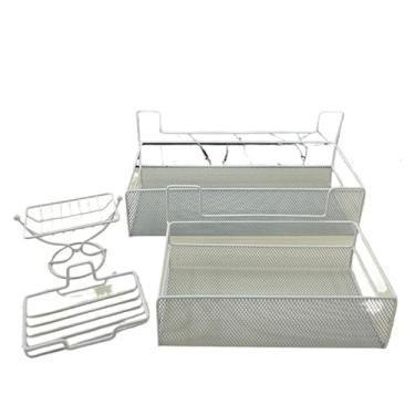Imagem de Kit Suporte Organizador De Canto Prateleira Parede Para Cozinha E Banheiro Multiuso E Saboneteira(Kit 4（Branco ）)