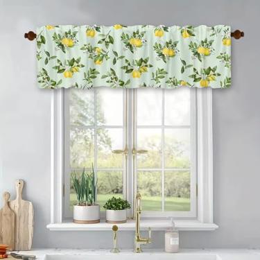 Imagem de Cortinas de verão verde limão sanefa fresca casa de fazenda mangas curtas tratamento quartos cozinhas salas de estar decorações poliéster 137 x 45 centímetros