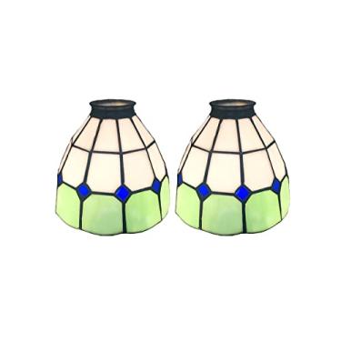 Imagem de HUIMEIJU Abajur Tiffany De Vitral, Conjunto De 2 Peças, Substituição De Abajur Em Leque, Vidro Verde