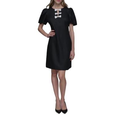 Imagem de KARL LAGERFELD Vestido feminino acima do joelho com manga bufante, Preto/branco macio, 46