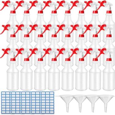 Imagem de Zubebe Pacote com 24 frascos de spray de plástico de 947 ml, à prova de vazamento, resistentes e vazados, frascos de névoa com etiqueta e bocal ajustável para plantas (vermelho)