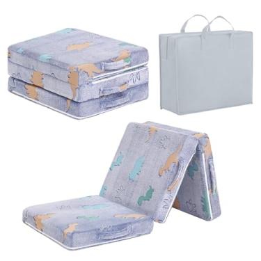 Imagem de Tiita Colchão de chão com três dobras para crianças, que brilha no escuro com capa removível, tapete de espuma portátil para cochilo infantil com bolsa de armazenamento para meninas e meninos