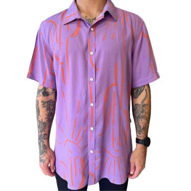 Imagem de Camisa De Botão Masculina Estampada Abstrata Manga Viscose Cor:;Tamanho:G-Masculino