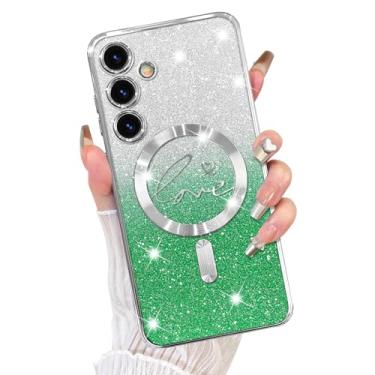 Imagem de Fiyart Capa projetada para Samsung Galaxy S24 Plus, compatível com MagSafe Love Heart Plating Camera Protection Clear Phone Case, Glitter magnético para mulheres meninas capa à prova de choque S24+