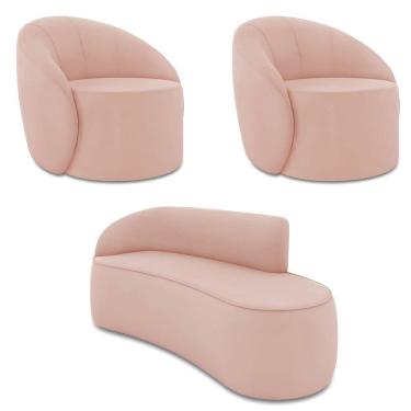 Imagem de Sofá 3 Lugares Orgânico 180cm Morgan E 2 Poltronaslua Veludo Rosê D03 - D`rossi