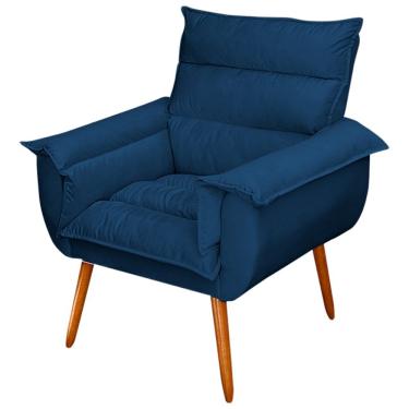 Imagem de Poltrona Decorativa Moderna Sala de Estar e Recepção Monza Pés Palito Veludo Azul - Abmaza