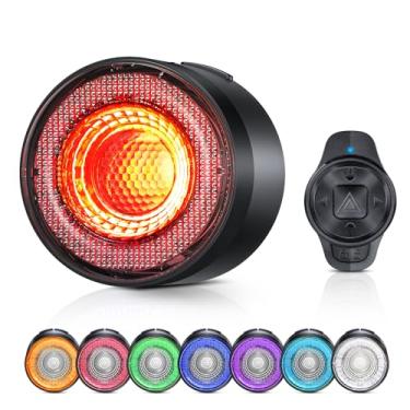Imagem de ONVIAN Luz traseira colorida para bicicleta com setas, luz de freio recarregável por USB com controle remoto sem fio, 15 modos de luz, 7 cores à prova d'água, luz de segurança para ciclismo para
