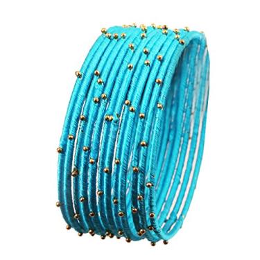 Imagem de Touchstone Bollywood indiano aparência mística fio de seda sintética tecido à mão bolas douradas lindas cores exóticas joias pulseiras pulseiras para mulheres., S - Circ 7.4 in-Indn Size 2.6-Dia 2.3