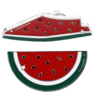Imagem de AOKWAWALIY Broche de melancia Palestina, 2 peças broche de esmalte de melancia broche palestina broche havaiano em forma de fruta broche de melancia broche joia para verão Luau, 3.20X1.60X1.00CM