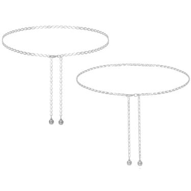 Imagem de Liutufy Elegante vestido jeans feminino com corrente de cintura de metal, Prata, S: 41.3 in/105 cm