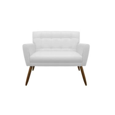 Imagem de Namoradeira Decorativa Onix Couro Branco 2 Lugares Pés Madeira Mz Deco