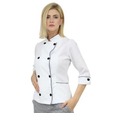 Imagem de Dólmã Chefe de Cozinha Feminina Manga 3/4 Algodão - Dolman Chefe de Co