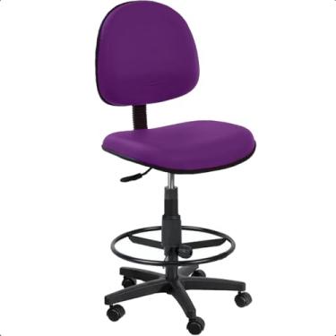 Imagem de Cadeira Caixa Alta Executiva Roxa de Escritório Courvin Rodízios Aro de Aço Ergonômica - Home Gourmet