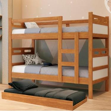 Imagem de Treliche em MDF Beliche com Cama Auxiliar Design Funcional Vira 2 camas, Ideal para Espaços Reduzidos, 3 Lugares (Nature)
