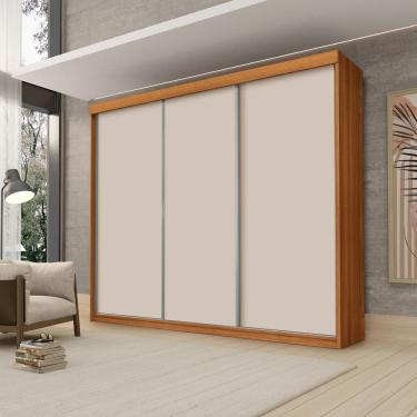 Imagem de Guarda Roupa Casal Luxo Florença 100% Mdf c/ 3 Portas de Correr 5 Gavetas -Trilhos em Alumínio - Luapa - Freijó/Off