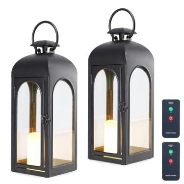Imagem de Bdor Pacote Com 2 Lanternas Decorativas De Metal E Vidro Aço Inoxidável 16 Polegadas Efeito Cera Eletrônica - Iluminação Decorativa Interna/Externa, Estética Artesanal, Perfeita Para Decoração Casa,