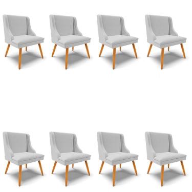 Imagem de Kit 8 Cadeiras Estofadas Para Sala De Jantar Pés Palito Lia Linho Cinza - Ibiza