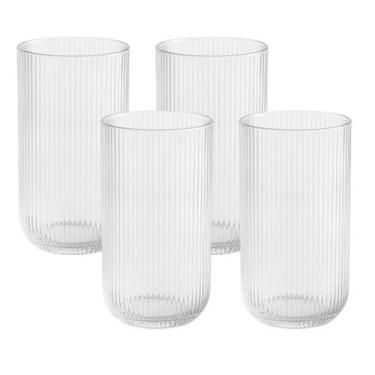 Imagem de Kit 4 Copos De Vidro Transparente 450Ml Canelado Sucos Bebidas - Dona 
