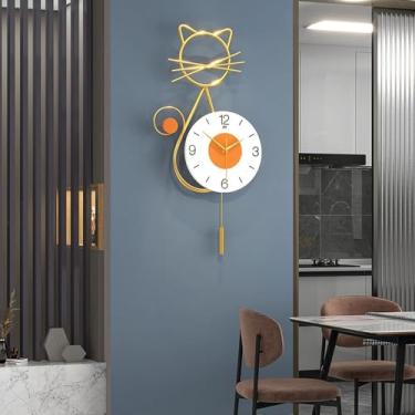 Imagem de DSSYUYERT Relógio de parede moderno decorativo relógio de parede com pêndulo relógio de arte decorativo de metal silencioso sem tique-taque relógios modernos para sala de estar, escritório, quartos