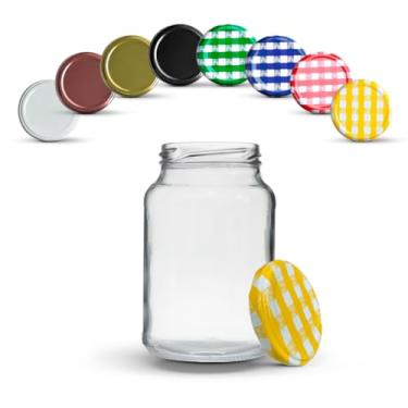 Imagem de 15 Potes De Vidro 600ml + Tampas Metálicas e Lacres(Amarelo Xadrez)